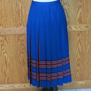 Pendleton size 6 petite midi skirt cobalt blue, red and yellow on pleats, wool